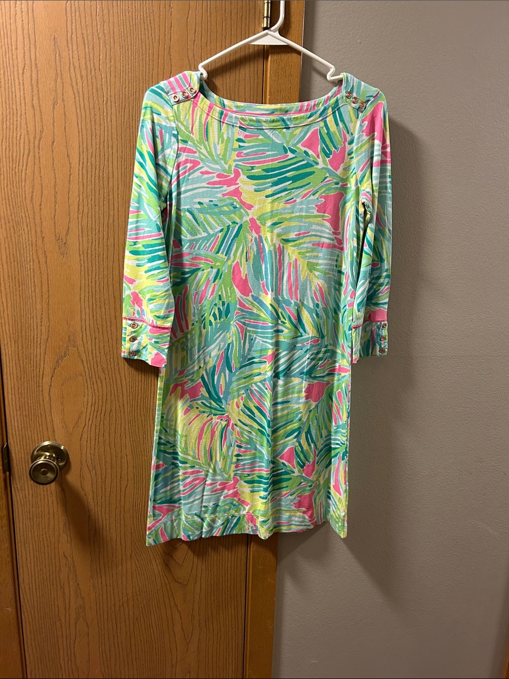 Lilly Pulitzer Multicolor Palm-Print Midi Dress — Pink, Green, Yellow, Blue
